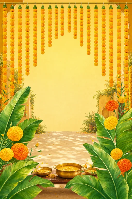 Haldi Marigold Courtyard — Living Invitation — North Indian Hindu Traditional Wedding invitation card design from Ayozan