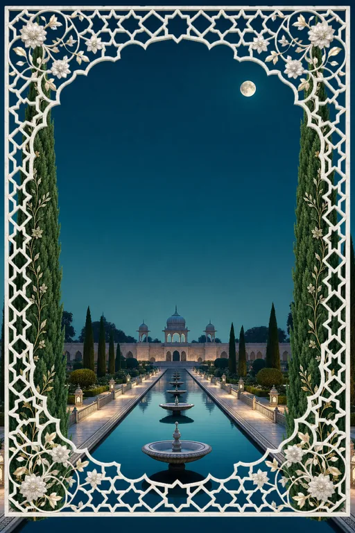 Mughal Charbagh Moonrise — Living Invitation — North Indian Traditional Wedding invitation card design from Ayozan