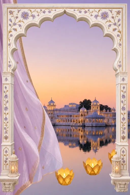 Udaipur Lake Palace Twilight — Living Invitation — Rajasthani Hindu Traditional Wedding invitation card design from Ayozan