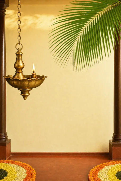 Pookalam Veranda — Living Invitation — Malayalam Hindu Traditional Onam invitation card design from Ayozan