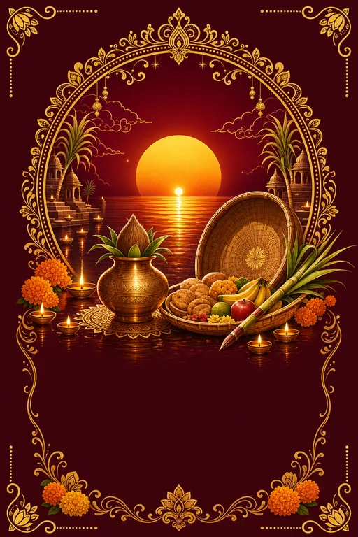 Sanjhiya Arghya — North Indian Hindu Traditional Chhath Puja invitation card design from Ayozan