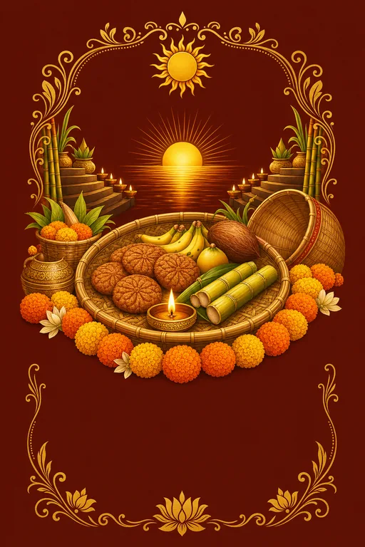 Chhath Puja Blessings — North Indian Hindu Traditional Chhath Puja invitation card design from Ayozan