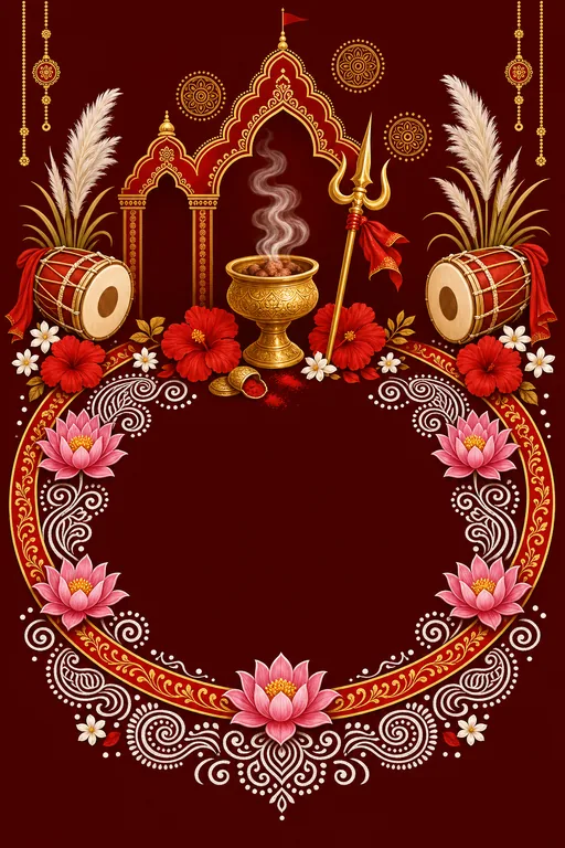Subho Sharodiya — Bengali Hindu Traditional Durga Puja invitation card design from Ayozan
