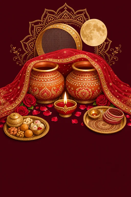 Karva Chauth — North Indian Hindu Traditional Karva Chauth invitation card design from Ayozan