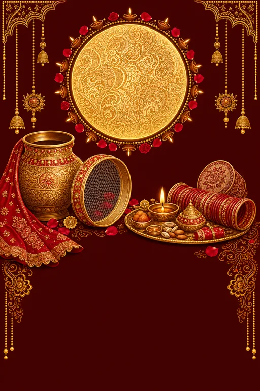 Karva Chauth Wishes — North Indian Hindu Traditional Karva Chauth invitation card design from Ayozan