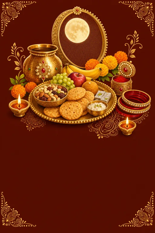 Karva Chauth Sargi — North Indian Hindu Traditional Karva Chauth invitation card design from Ayozan