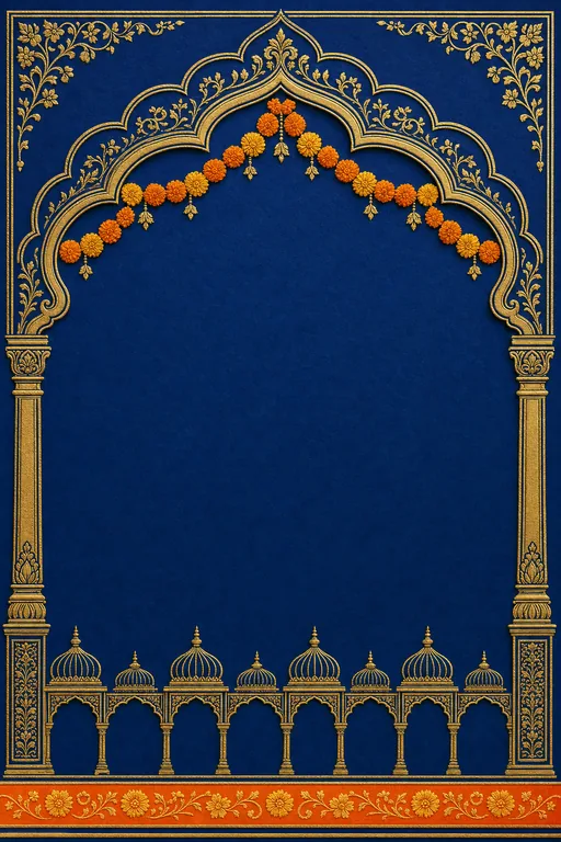 Kesari Darbar Punjabi Wedding — Living Invitation — Punjabi Sikh Ornate Wedding invitation card design from Ayozan