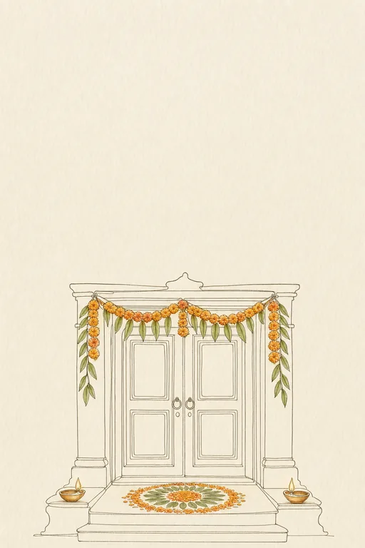 Toran Sketch Housewarming — Living Invitation — Hindu Modern Housewarming invitation card design from Ayozan