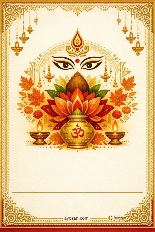 Bengali Dussehra · Classic — Bengali Hindu Traditional Dussehra invitation card design from Ayozan