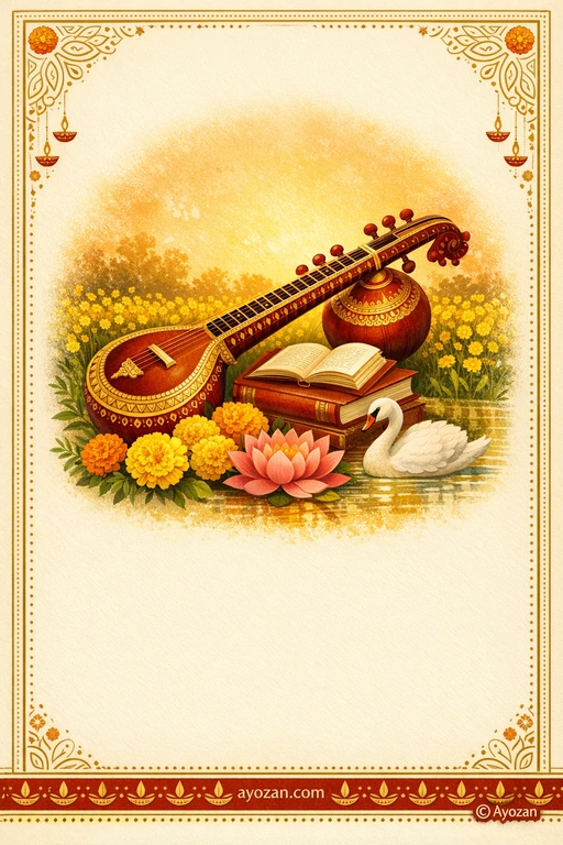 Bengali Vasant Panchami · Classic — Bengali Hindu Traditional Vasant Panchami invitation card design from Ayozan