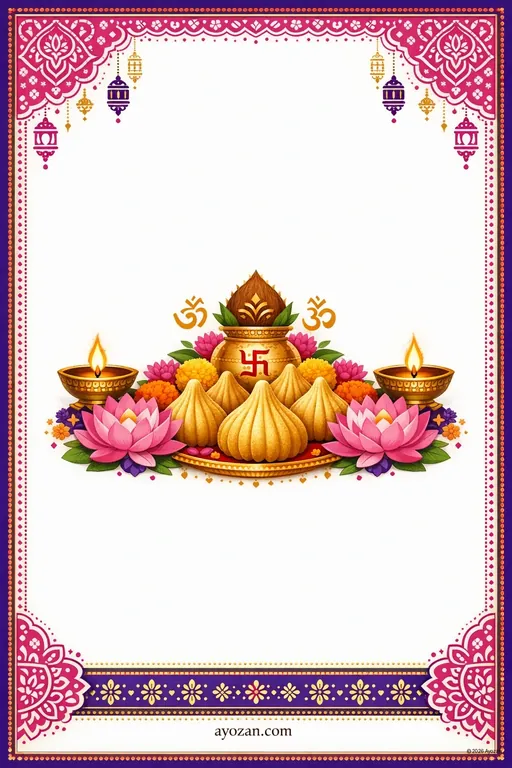 Bengali Ganesh Chaturthi · Contemporary — Bengali Hindu Modern Ganesh Chaturthi invitation card design from Ayozan