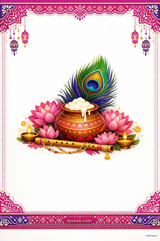 Bengali Janmashtami · Contemporary — Bengali Hindu Modern Janmashtami invitation card design from Ayozan