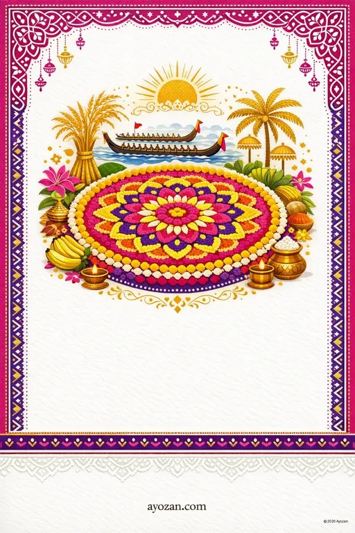 Bengali Onam · Contemporary — Bengali Hindu Modern Onam invitation card design from Ayozan