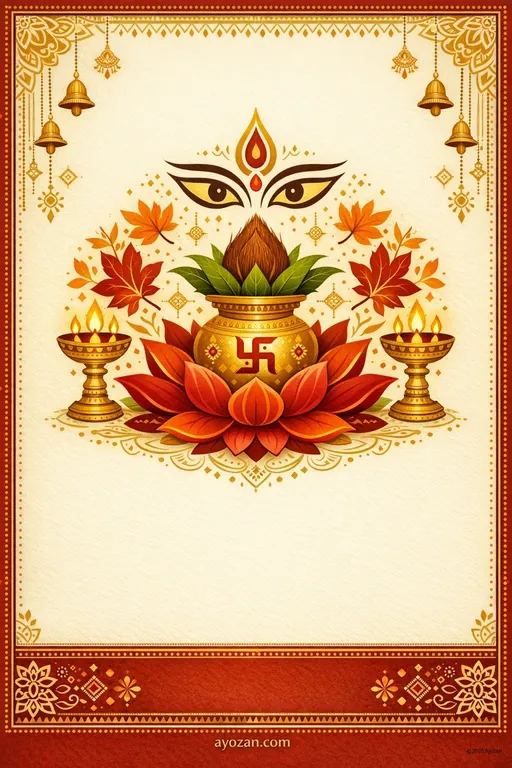 Bengali Durga Puja · Classic — Bengali Hindu Traditional Durga Puja invitation card design from Ayozan