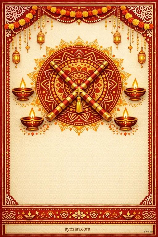 Bengali Navratri · Classic — Bengali Hindu Traditional Navratri invitation card design from Ayozan