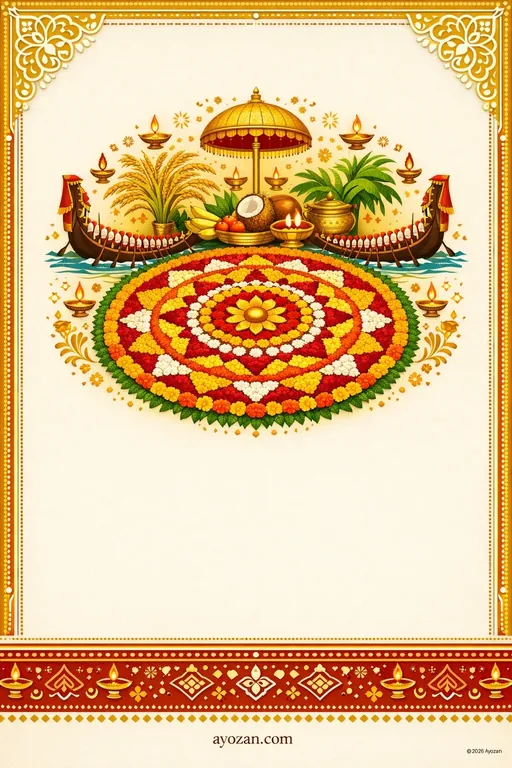 Bengali Onam · Classic — Bengali Hindu Traditional Onam invitation card design from Ayozan