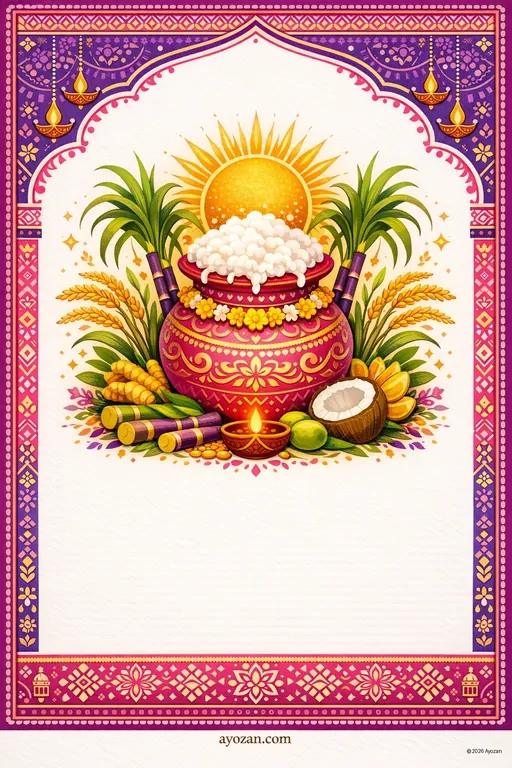 North Indian Pongal · Contemporary — North Indian Hindu Modern Pongal invitation card design from Ayozan