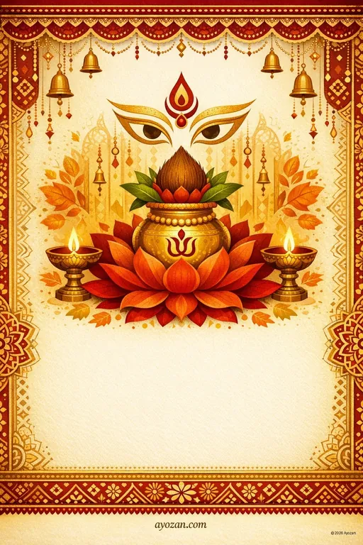 North Indian Durga Puja · Classic — North Indian Hindu Traditional Durga Puja invitation card design from Ayozan