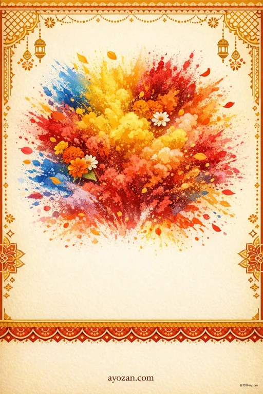 North Indian Holi · Classic — North Indian Hindu Traditional Holi invitation card design from Ayozan
