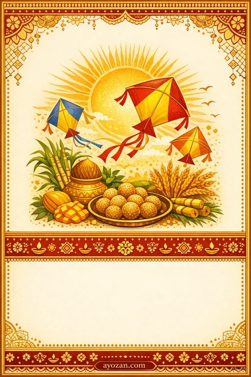 North Indian Makar Sankranti · Classic — North Indian Hindu Traditional Makar Sankranti invitation card design from Ayozan