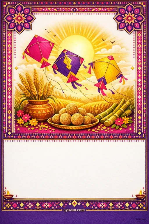 Punjabi Makar Sankranti · Contemporary — Punjabi Hindu Modern Makar Sankranti invitation card design from Ayozan