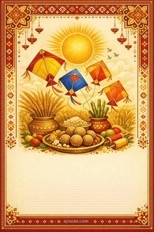 Punjabi Makar Sankranti · Classic — Punjabi Hindu Traditional Makar Sankranti invitation card design from Ayozan