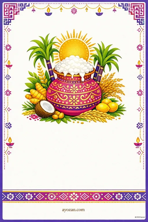 Tamil Pongal · Contemporary — Tamil Hindu Modern Pongal invitation card design from Ayozan