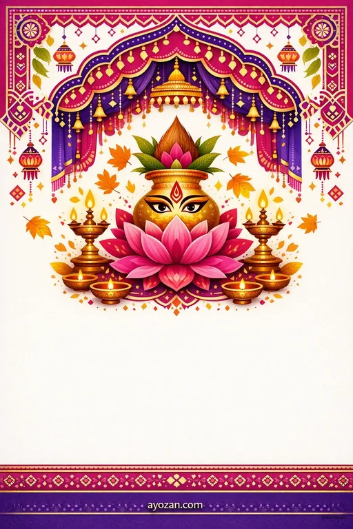 Andhra Durga Puja · Contemporary — Telugu Hindu Modern Durga Puja invitation card design from Ayozan