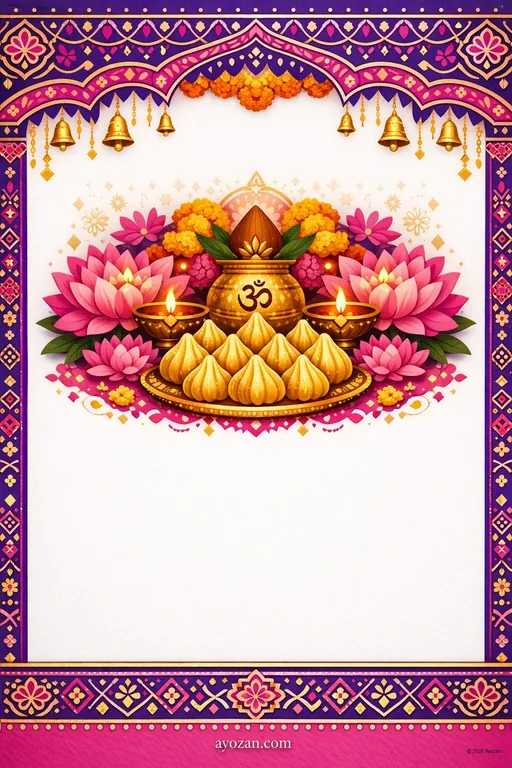 Andhra Ganesh Chaturthi · Contemporary — Telugu Hindu Modern Ganesh Chaturthi invitation card design from Ayozan
