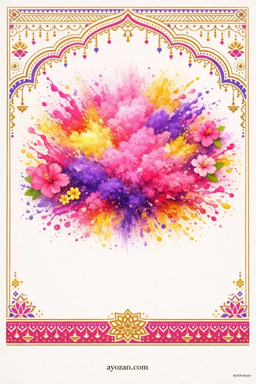 Andhra Holi · Contemporary — Telugu Hindu Modern Holi invitation card design from Ayozan