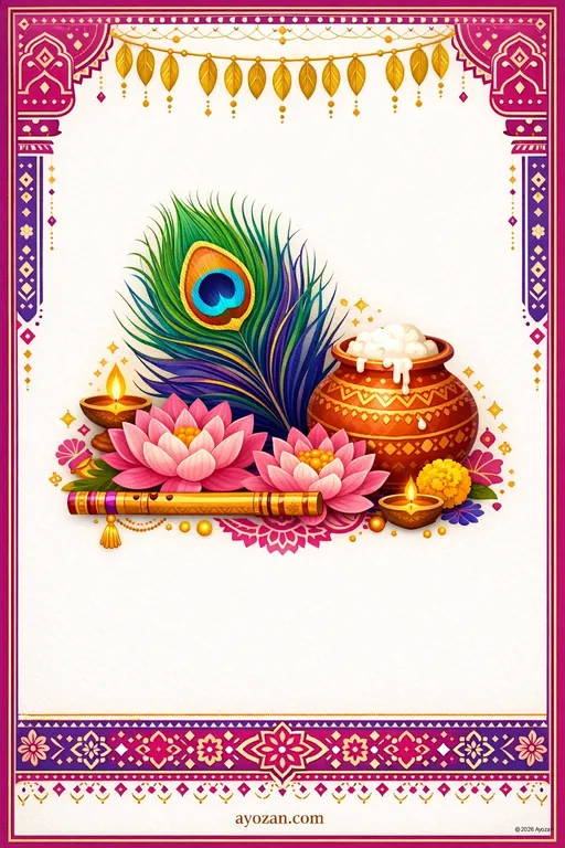 Andhra Janmashtami · Contemporary — Telugu Hindu Modern Janmashtami invitation card design from Ayozan