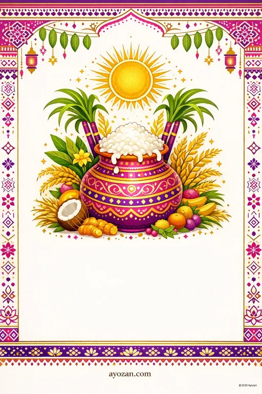 Andhra Pongal · Contemporary — Telugu Hindu Modern Pongal invitation card design from Ayozan