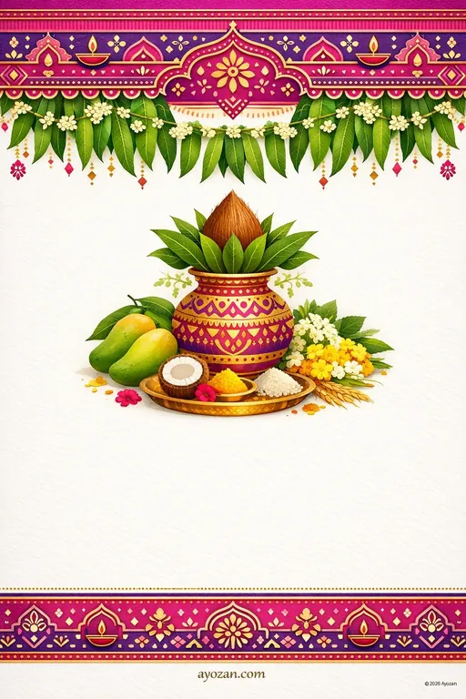 Andhra Ugadi · Contemporary — Telugu Hindu Modern Ugadi invitation card design from Ayozan