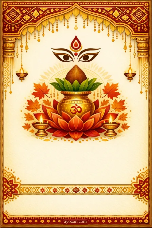 Andhra Durga Puja · Classic — Telugu Hindu Traditional Durga Puja invitation card design from Ayozan