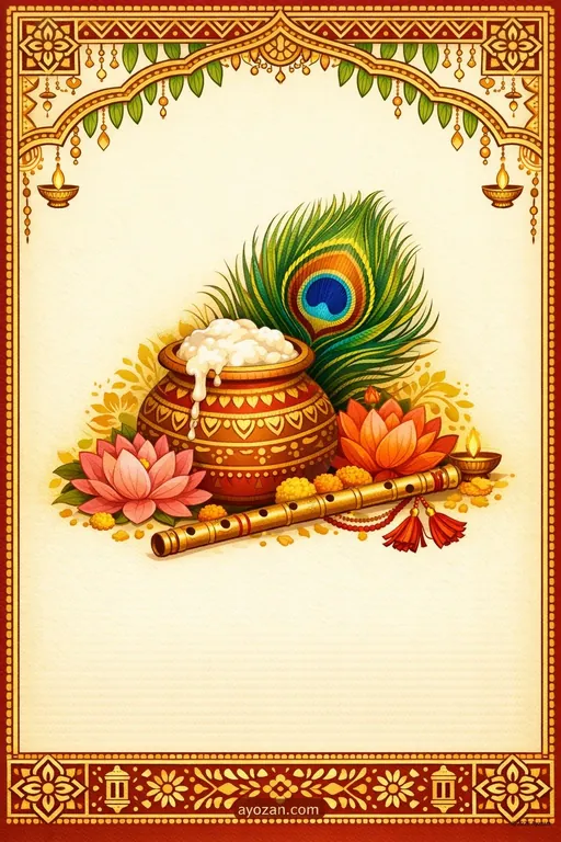 Andhra Janmashtami · Classic — Telugu Hindu Traditional Janmashtami invitation card design from Ayozan