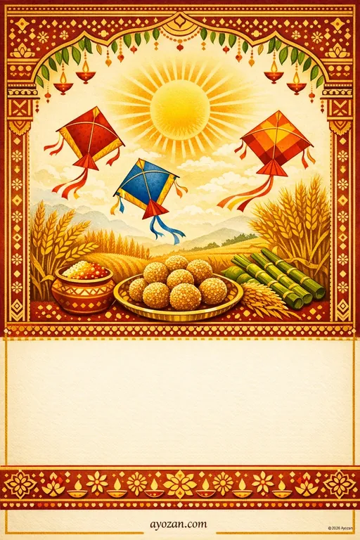 Andhra Makar Sankranti · Classic — Telugu Hindu Traditional Makar Sankranti invitation card design from Ayozan