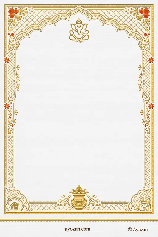 North Indian Housewarming · Floral — North Indian Hindu Botanical Housewarming invitation card design from Ayozan