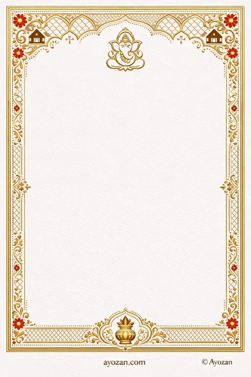 North Indian Housewarming · Ornate — North Indian Hindu Ornate Housewarming invitation card design from Ayozan
