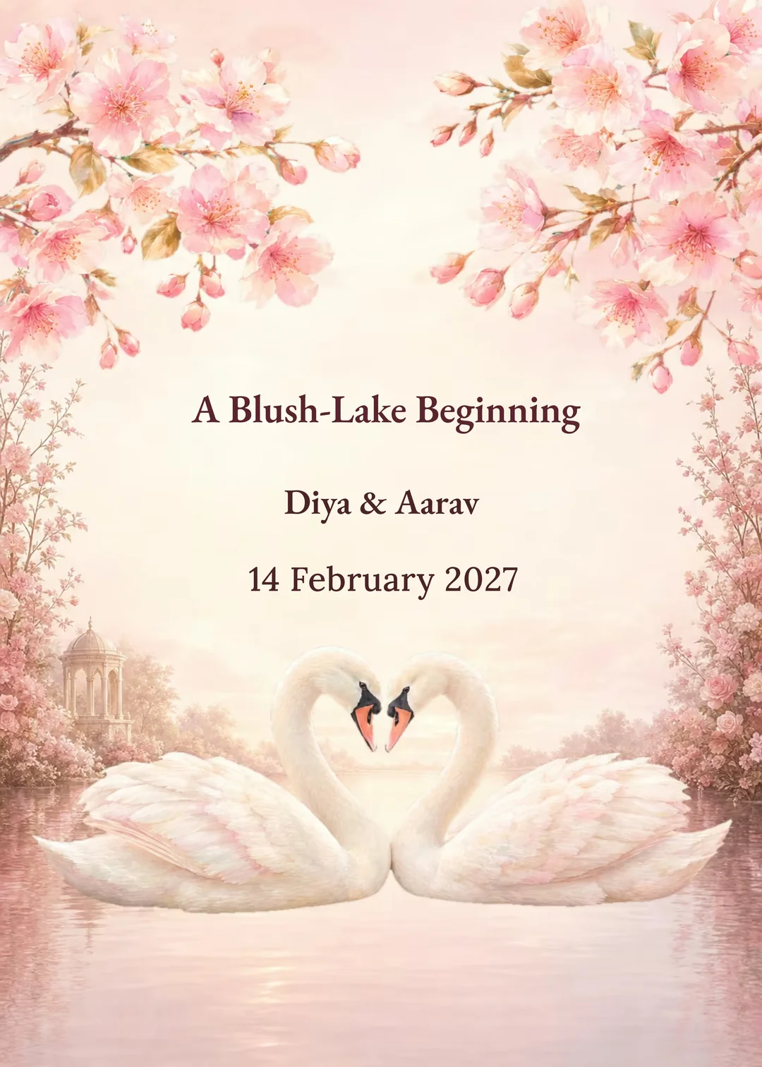 Blush Swan Lake: finished wedding invitation