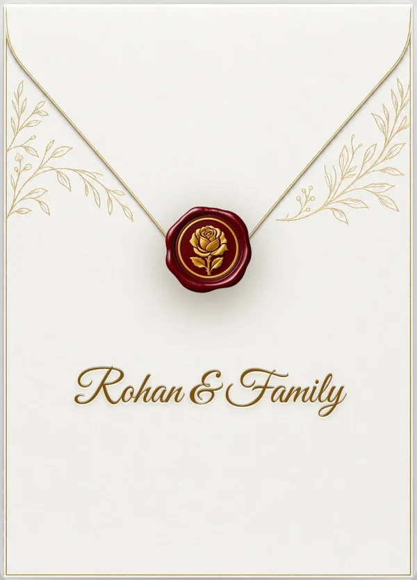 The Blush Swan Lake envelope, sealed in red wax with a gold rose, the guest’s name on the front